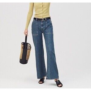 J. Crew Camp Pocket Wide Leg Flared Jeans High Rise Denim Blue Size 28 Retro